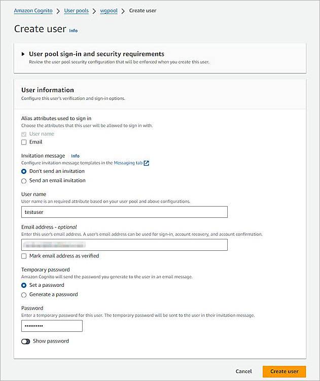 Screenshot of create user.